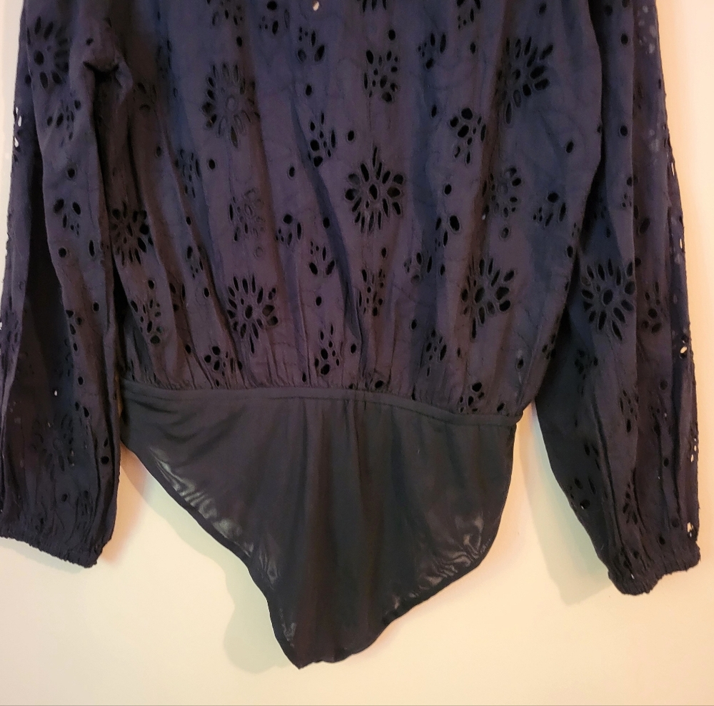 All Saints Black Amara Broderie Bodysuit, Eyelet Design, NWT, Size 6 - Picture 13 of 16